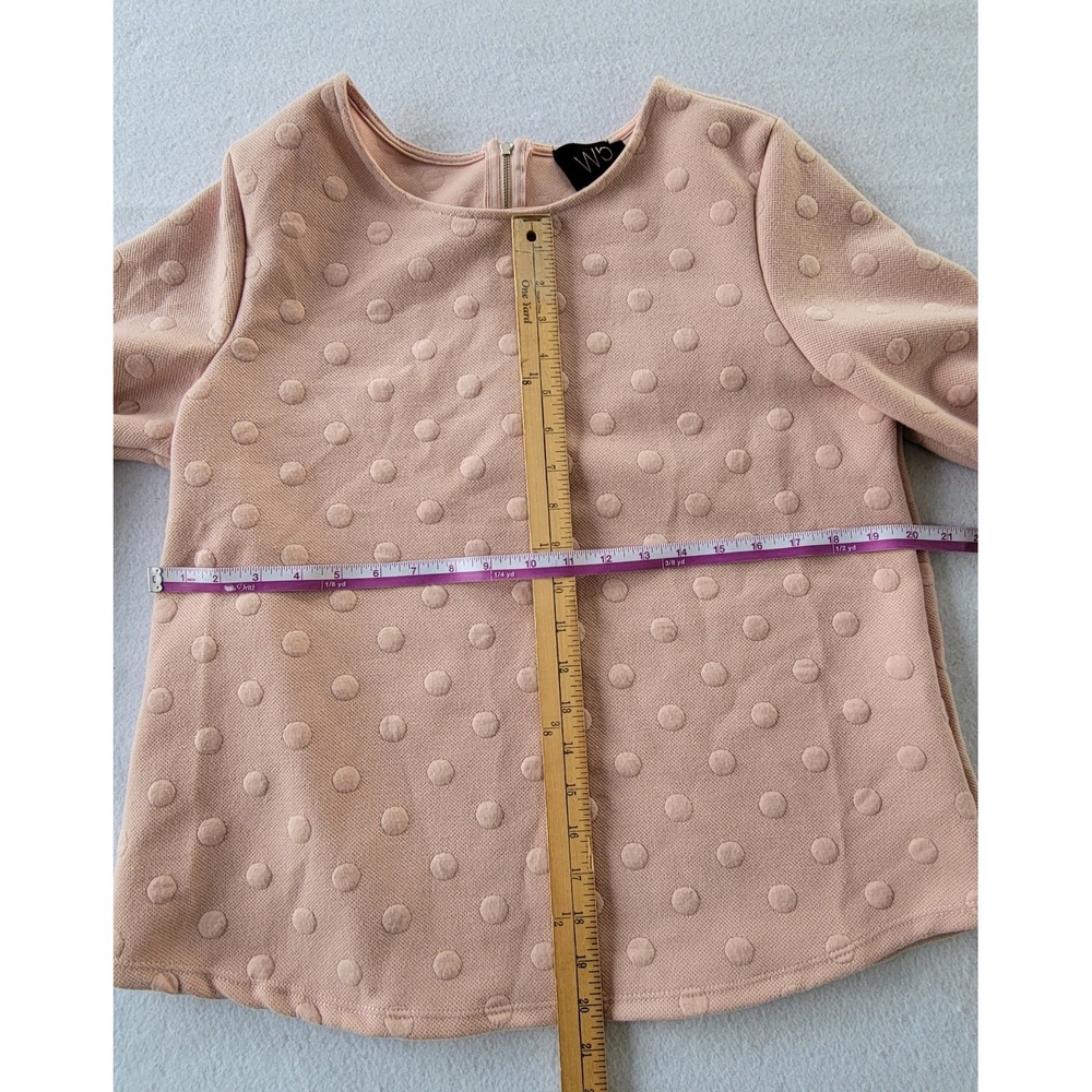W5 Color Pink  textured dot Neck‎ Ball 3/4 sleeve top Size L NWT - Picture 2 of 8